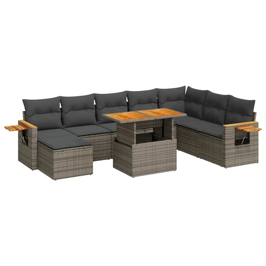 Garden Sofa Set 9 Piece Grey Poly Rattan with Storage Cushions
