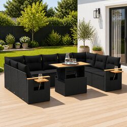 Garden Sofa Set 10 Piece Outdoor Furniture Black Poly Rattan Patio Lounge
