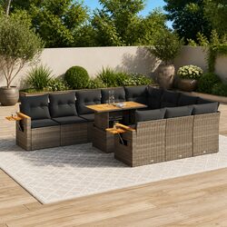 10 Piece Garden Sofa Set Outdoor Patio Furniture with Cushions Grey Rattan
