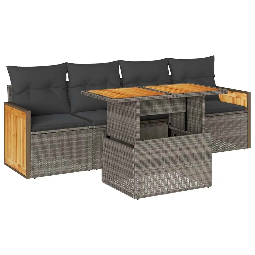 5 Piece Outdoor Patio Sofa Set Grey PE Rattan Furniture with Cushions and Storage Bags