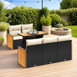 6 Piece Garden Sofa Set: Modular Black Poly Rattan Furniture