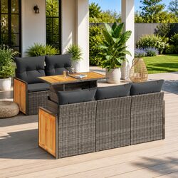 Friendly 6-Piece Grey Garden Sofa Set with Cushions
