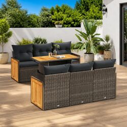 Garden Sofa Set 7 Piece Outdoor Furniture Grey Poly Rattan with Cushions Patio