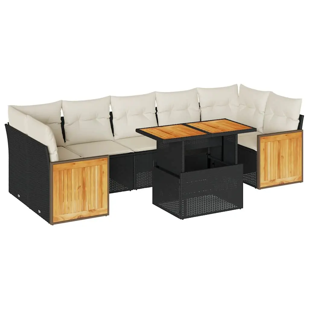 Outdoor Garden Sofa Set 8 Piece Black Poly Rattan with Storage Cushions Patio