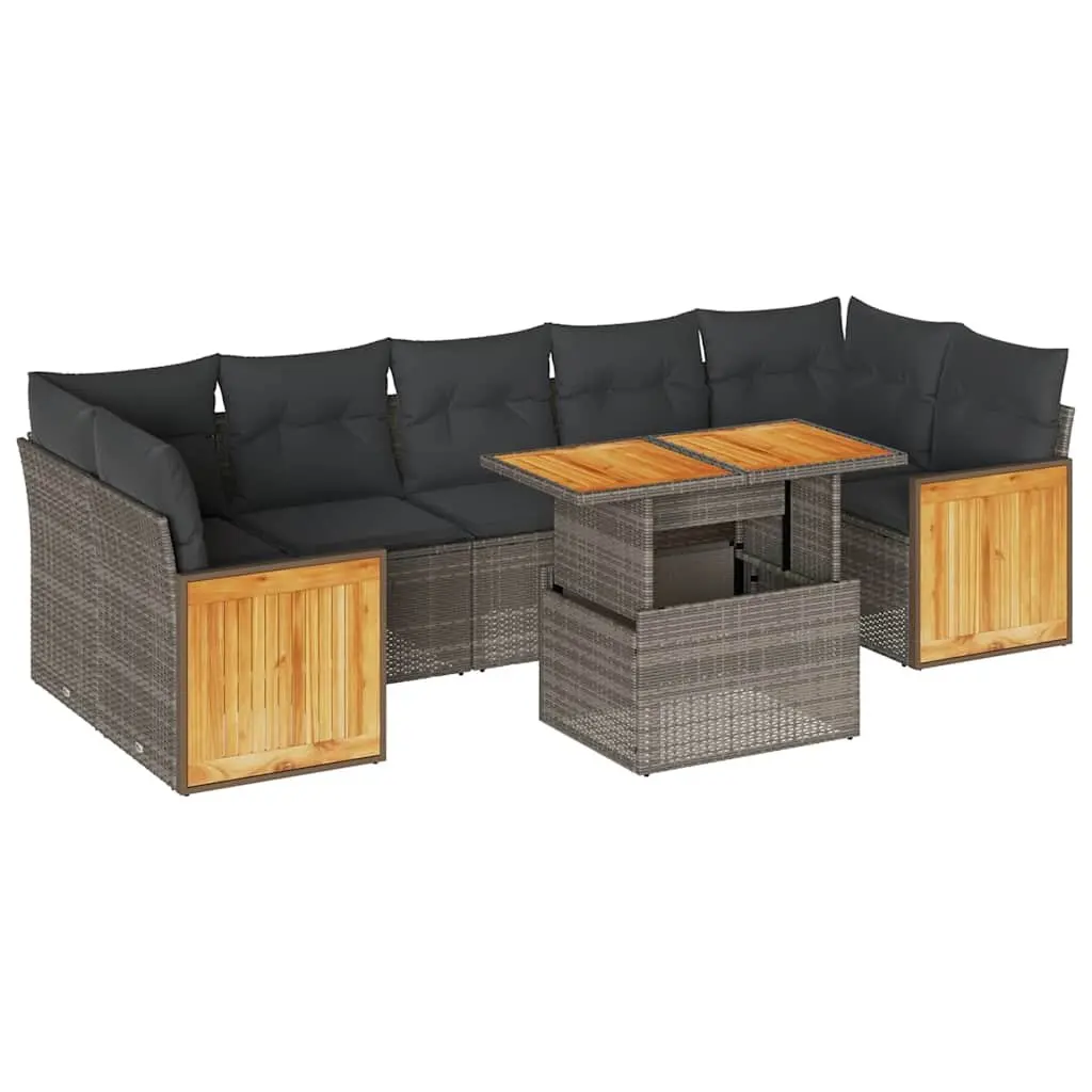 Garden Sofa Set 8 Piece Outdoor Furniture Grey Poly Rattan Modular Patio Seating