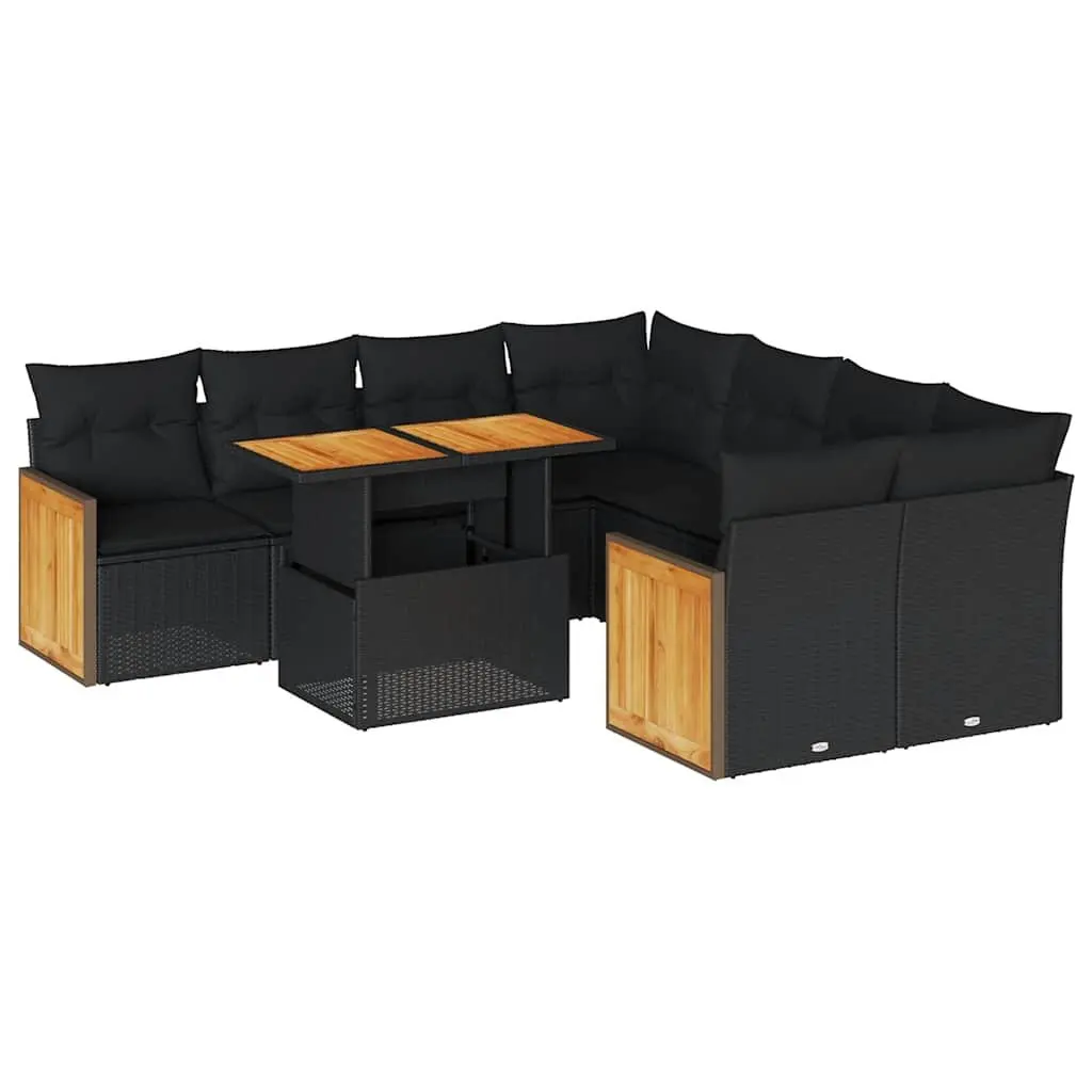 Garden Sofa Set 9 Piece Outdoor Furniture Patio Black Poly Rattan with Cushions