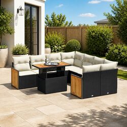 Garden Sofa Set 9 Piece Outdoor Furniture Black Poly Rattan Modular Patio Lounge