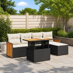 Garden Sofa Set 6 Piece Outdoor Furniture Black Rattan Modular Patio Seating