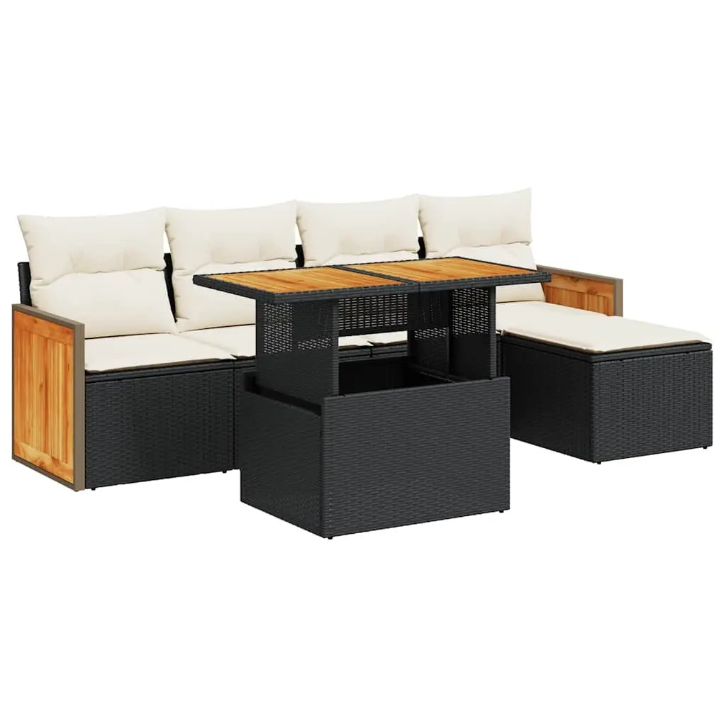 Garden Sofa Set 6 Piece Outdoor Furniture Black Rattan Modular Patio Seating