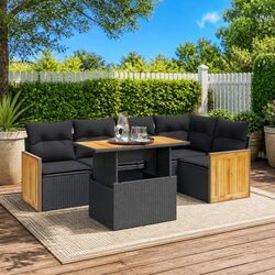 Garden Sofa Set 6 Piece Outdoor Furniture Black Poly Rattan Modular Patio