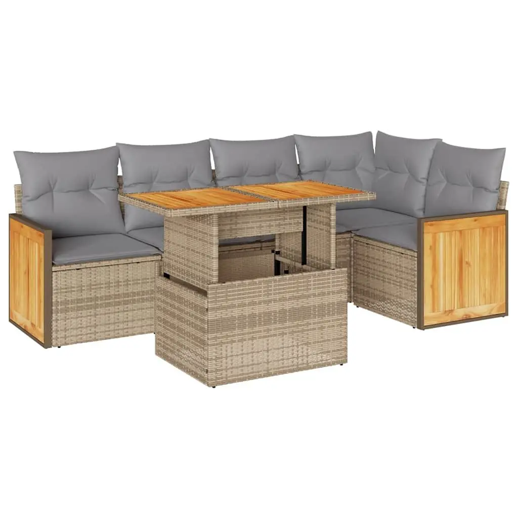 Garden Sofa Set 6 Piece Outdoor Furniture Patio Seating Beige Rattan Modular