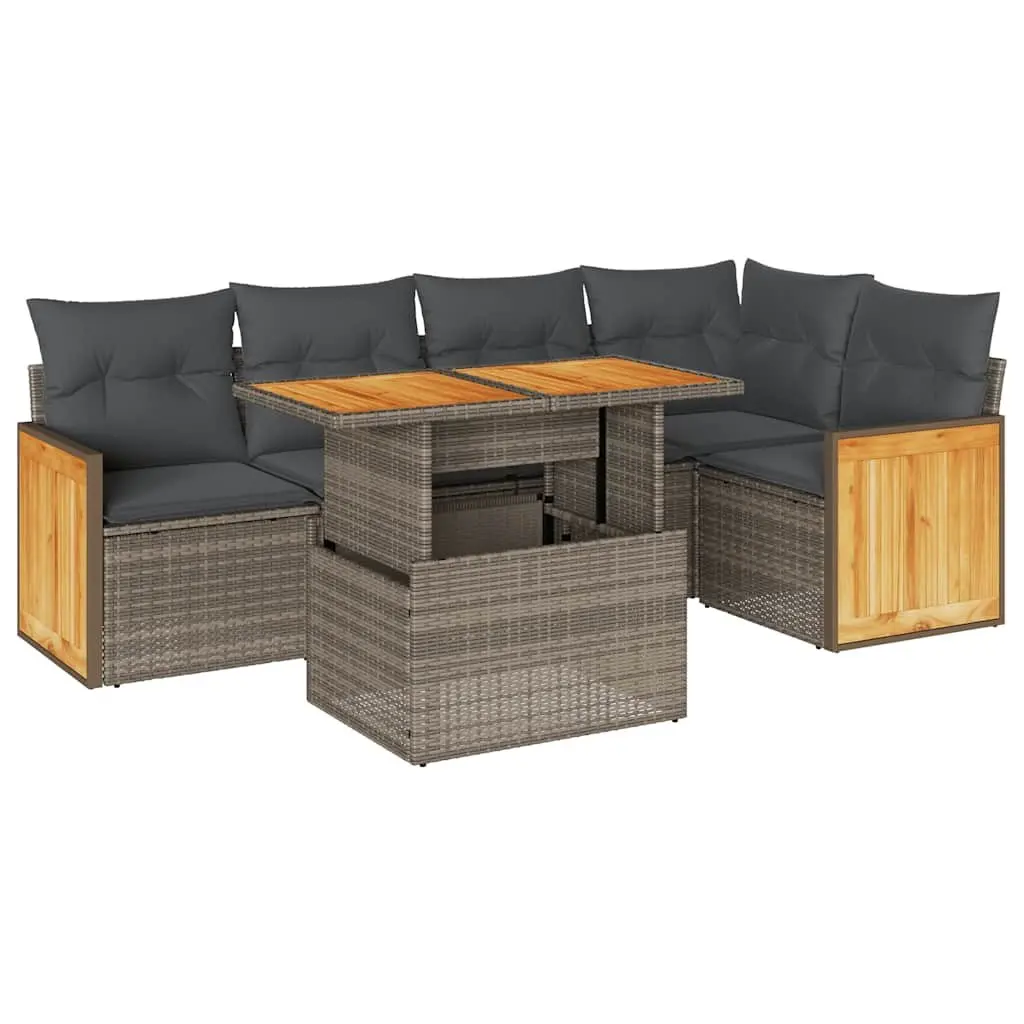 6 Piece Modular Outdoor Garden Sofa Set Grey PE Rattan with Cushions