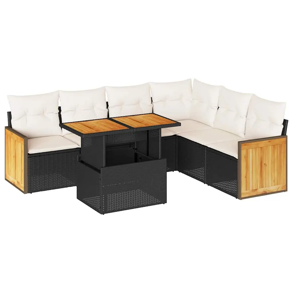Garden Sofa Set 7 Piece Outdoor Furniture Black Poly Rattan Patio Lounge with