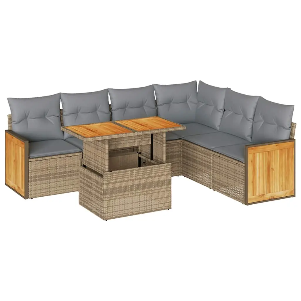 7 Piece Garden Sofa Set Outdoor Furniture Beige Cushions Poly Rattan Patio