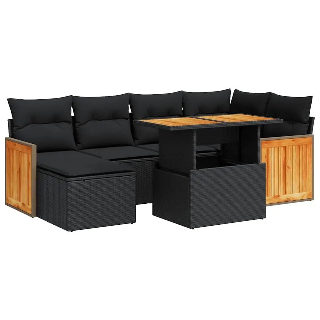 Garden Sofa Set 7 Piece Outdoor Furniture Black Poly Rattan Patio Lounge with
