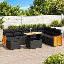 Garden Sofa Set 9 Piece Outdoor Furniture Black Poly Rattan Modular Patio