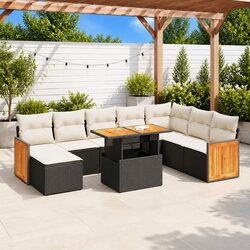 Garden Sofa Set 9 Piece Outdoor Furniture Black Poly Rattan with Cushions