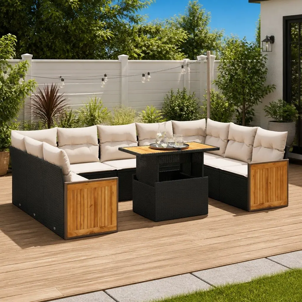Outdoor Furniture Set Modular Black PE Rattan 10 Pieces Garden Sofa Sectional