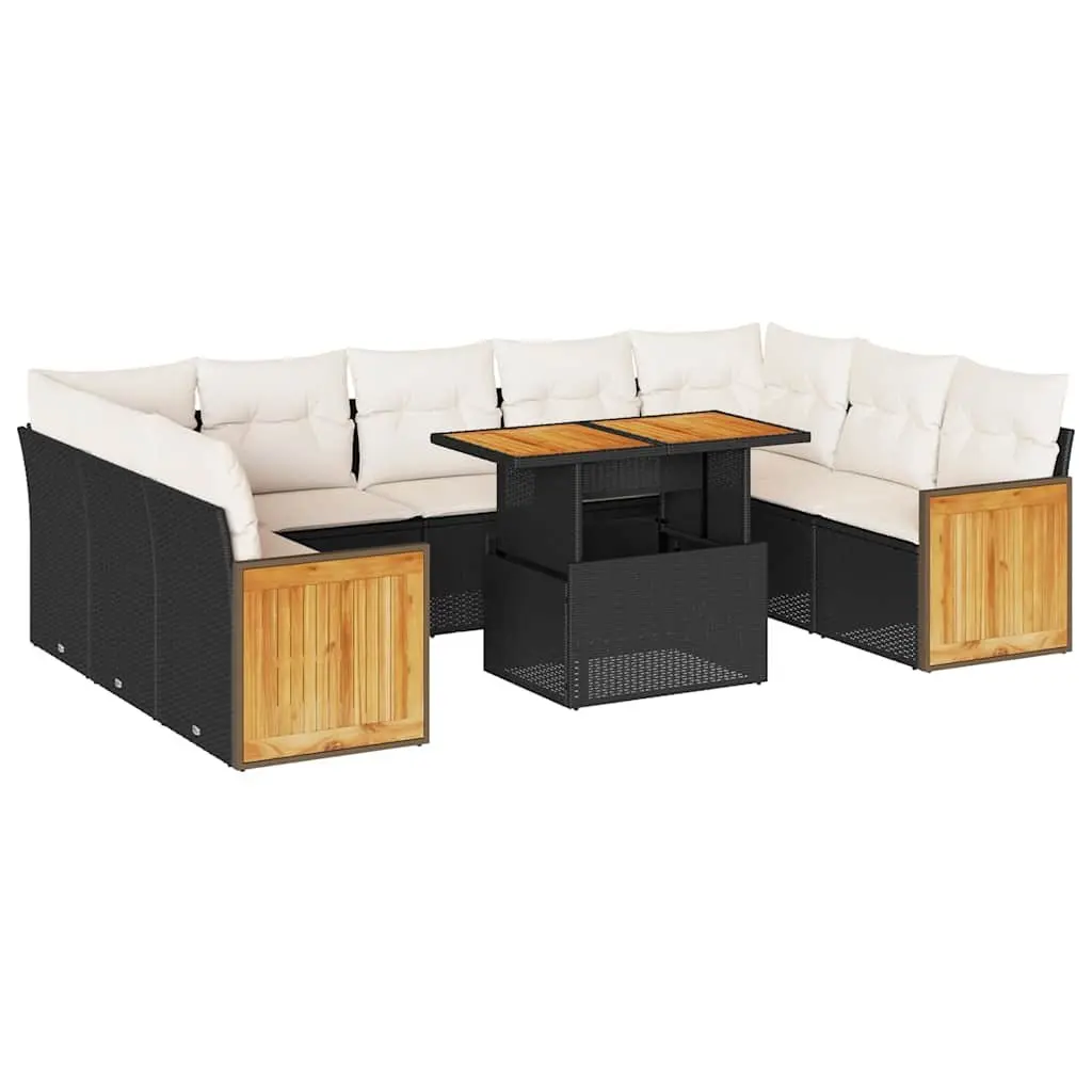 Outdoor Furniture Set Modular Black PE Rattan 10 Pieces Garden Sofa Sectional