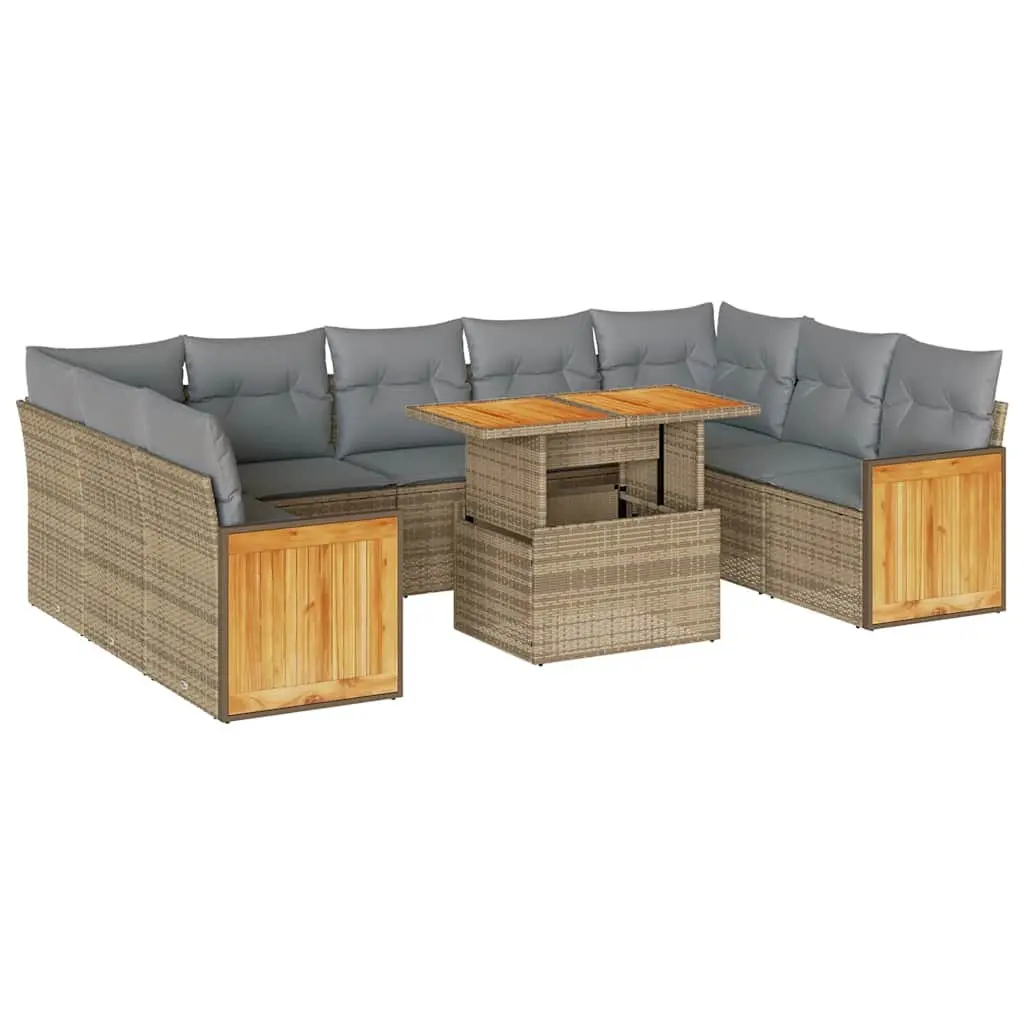 Outdoor Furniture Set 10 Piece Modular Beige PE Rattan with Cushions