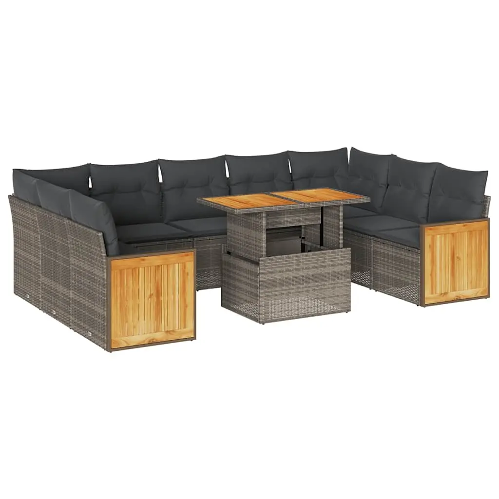 Garden Sofa Set 10 Piece Grey Poly Rattan Outdoor Furniture Patio Lounge