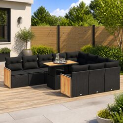 11 Piece Garden Sofa Set with Storage Cushions Black Poly Rattan Outdoor Patio