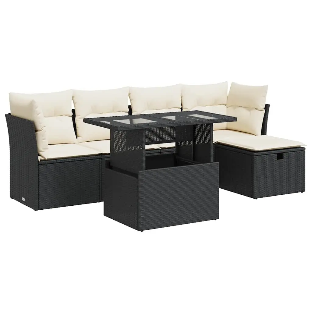 Garden Sofa Set 6 Piece Outdoor Furniture Black Poly Rattan Modular Patio