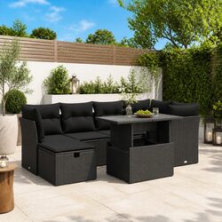Garden Sofa Set 7 Piece Outdoor Furniture Patio Seating Black Poly Rattan