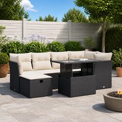 Friendly 7 Piece Black Poly Rattan Outdoor Sofa Set