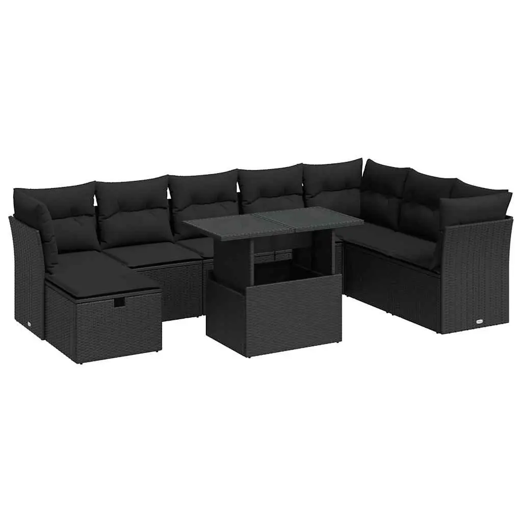 Garden Sofa Set 9 Piece Outdoor Furniture Black Poly Rattan Modular Patio