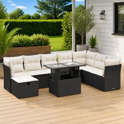 Versatile 9-Piece Patio Sofa Set with Cushions in Black