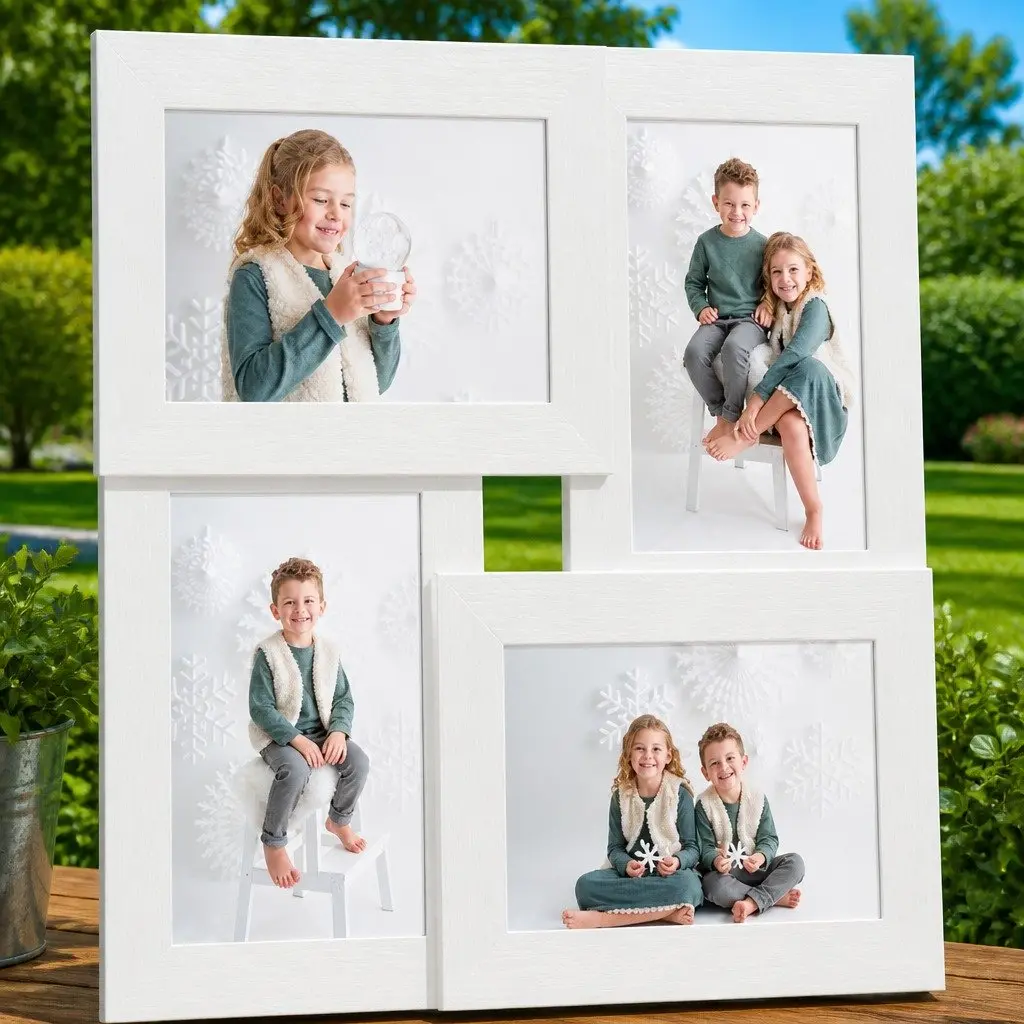 Collage Photo Frame Modern White 4 Opening 13x18cm Picture Display