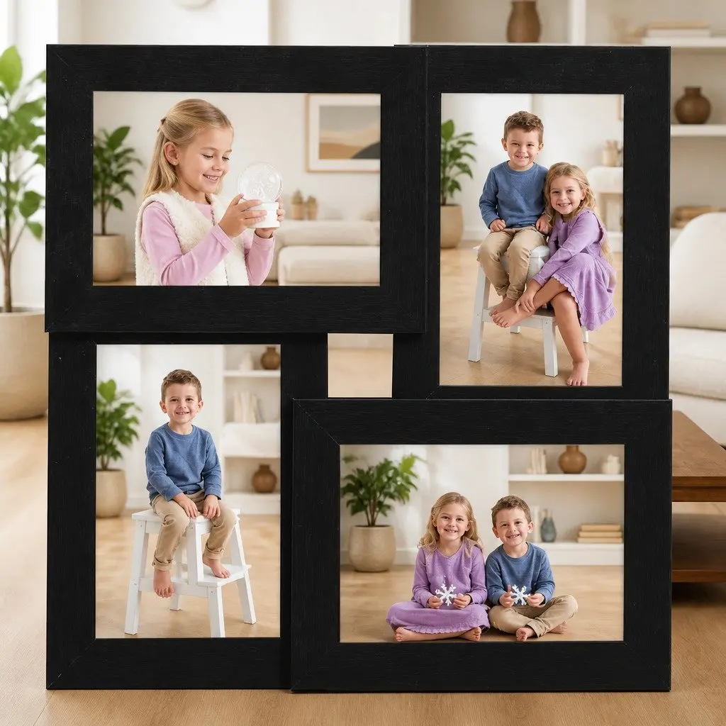 Collage Photo Frame 4 Opening Black Wall Table Decor 13x18 cm