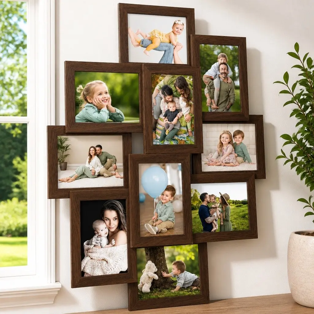 Collage Photo Frame Set Brown 10 Piece 10x15cm Wall Mounted Display