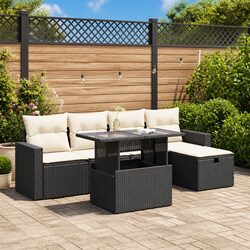 Garden Sofa Set 6 Piece Outdoor Furniture Black Poly Rattan with Storage