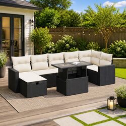 Friendly 8 Piece Outdoor Sofa Set in Black Rattan