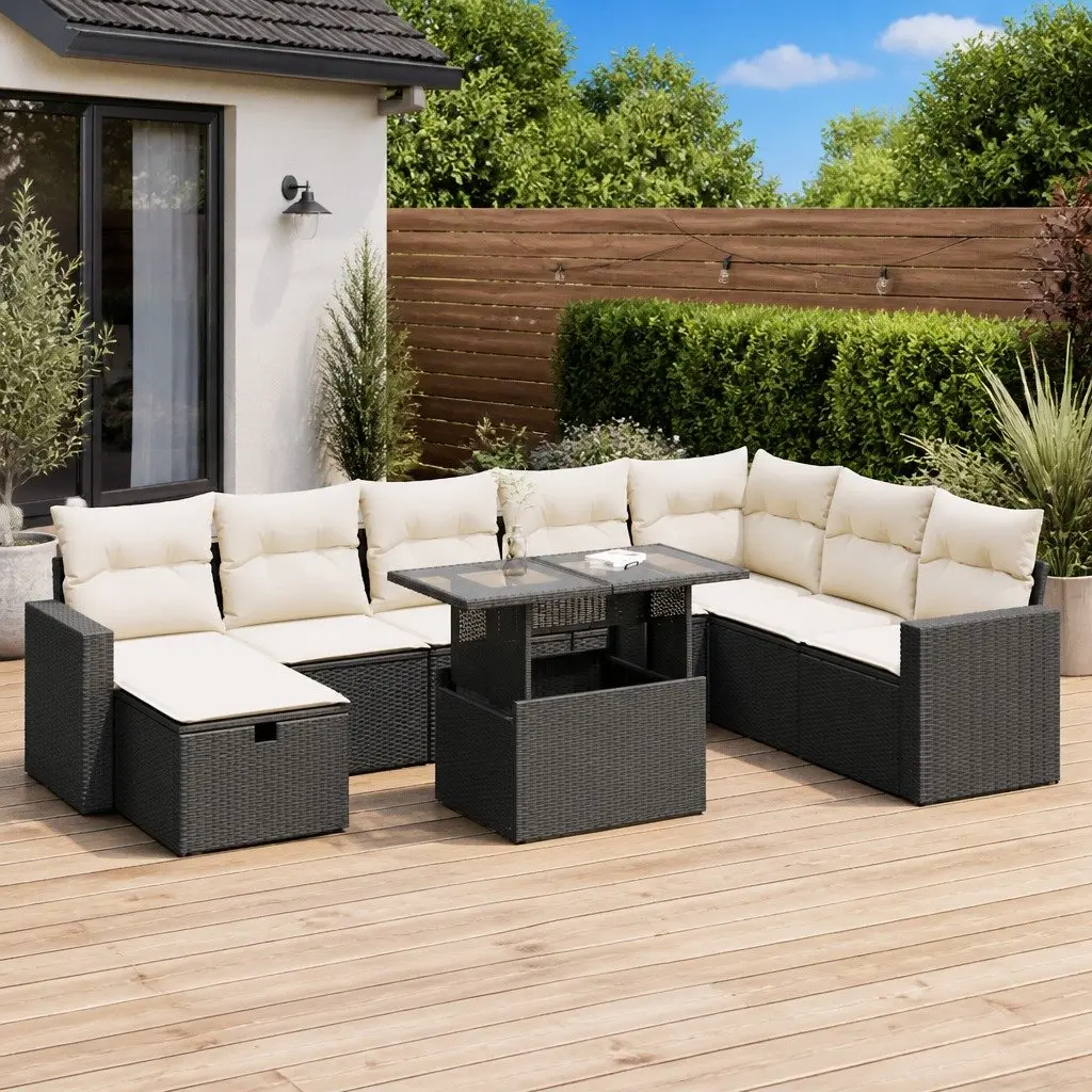 Garden Sofa Set 9 Piece Outdoor Furniture Black Poly Rattan Modular Patio