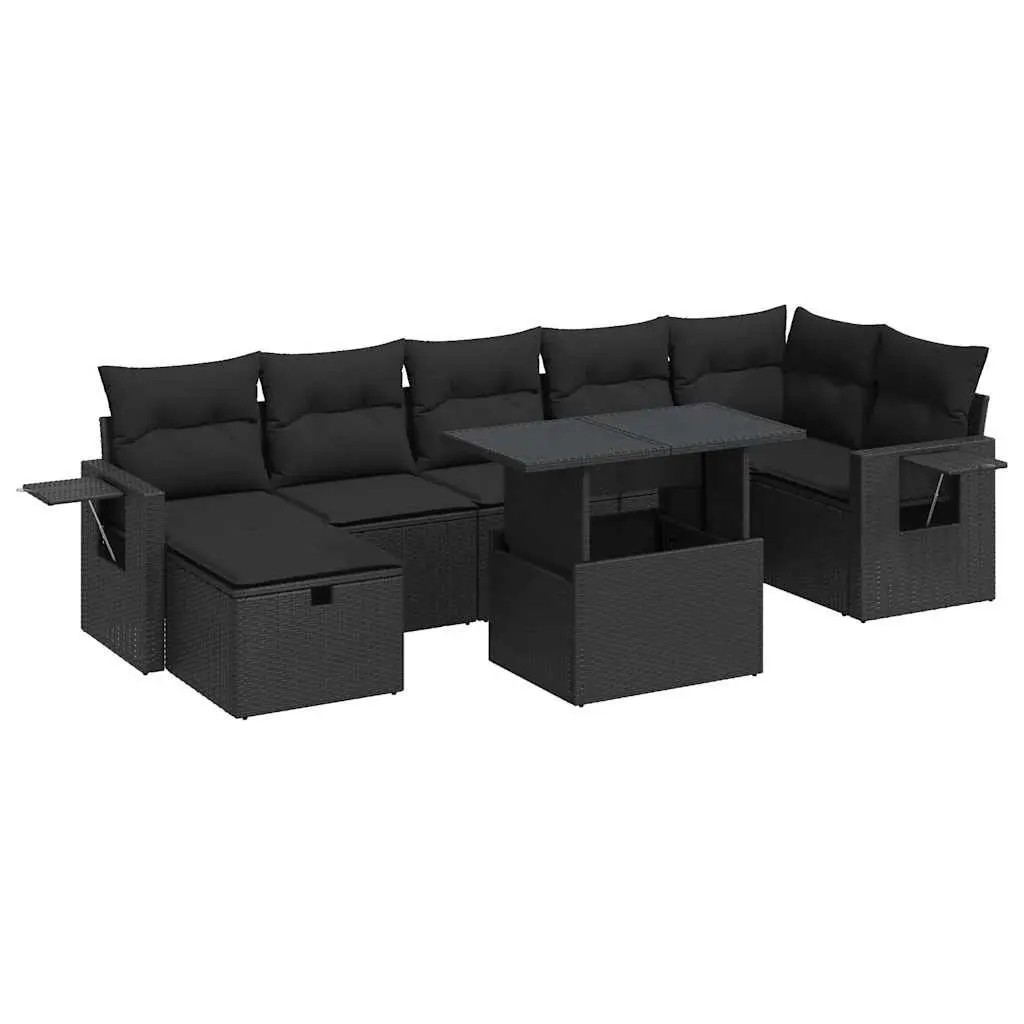 Garden Sofa Set 8 Piece Outdoor Furniture Poly Rattan Black Patio Seating with