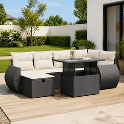 Cozy Black Rattan 7 Piece Modular Outdoor Sofa Set