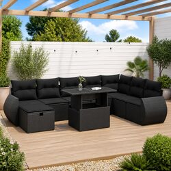 Garden Sofa Set 9 Piece Outdoor Furniture Patio Lounge Black Rattan Modular