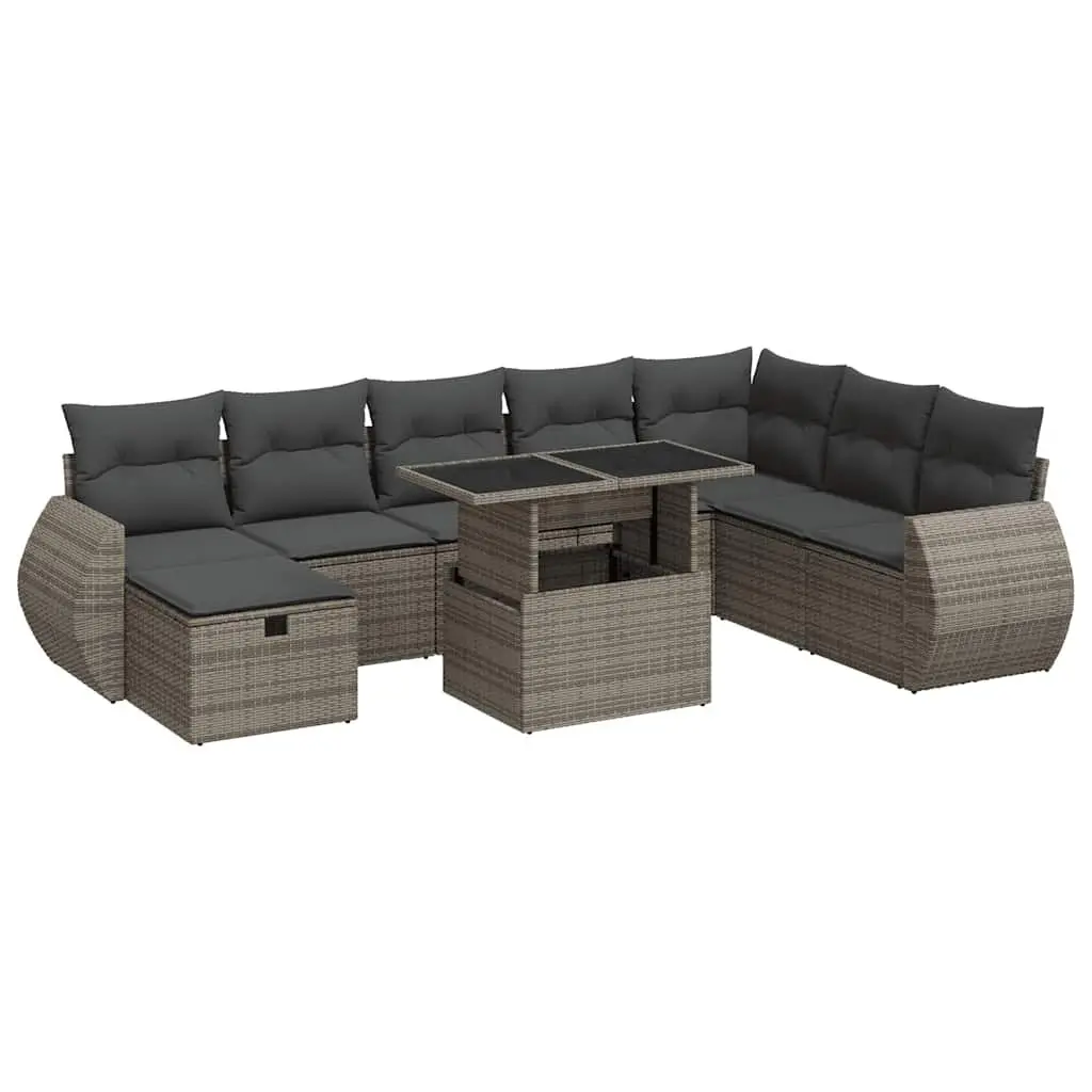 Garden Sofa Set Modular Grey 9 Piece Outdoor Furniture Poly Rattan Patio Seating