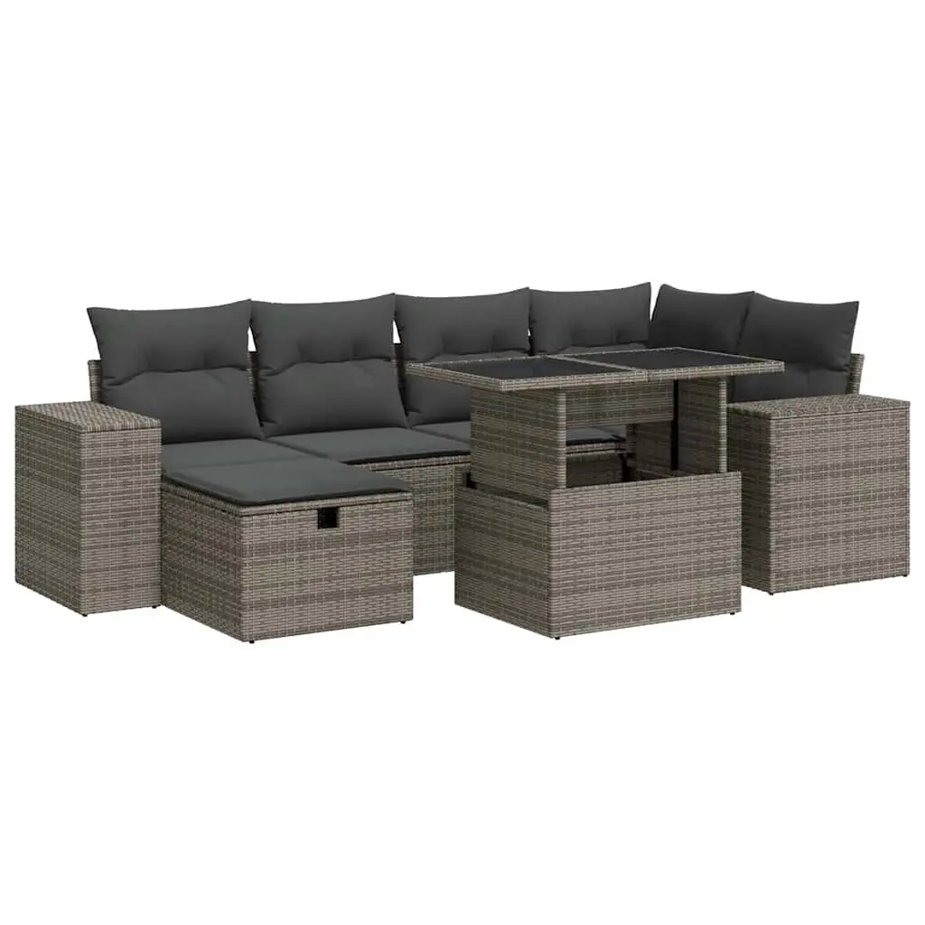 Garden Sofa Set 8 Piece Grey Poly Rattan Outdoor Furniture with Cushions