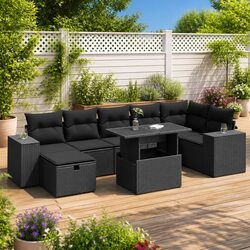 Friendly 5-Piece Black Rattan Outdoor Sofa Set with Storage