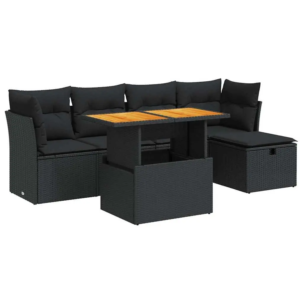 Garden Sofa Set 6 Piece Outdoor Patio Furniture Modular Seating Black Rattan