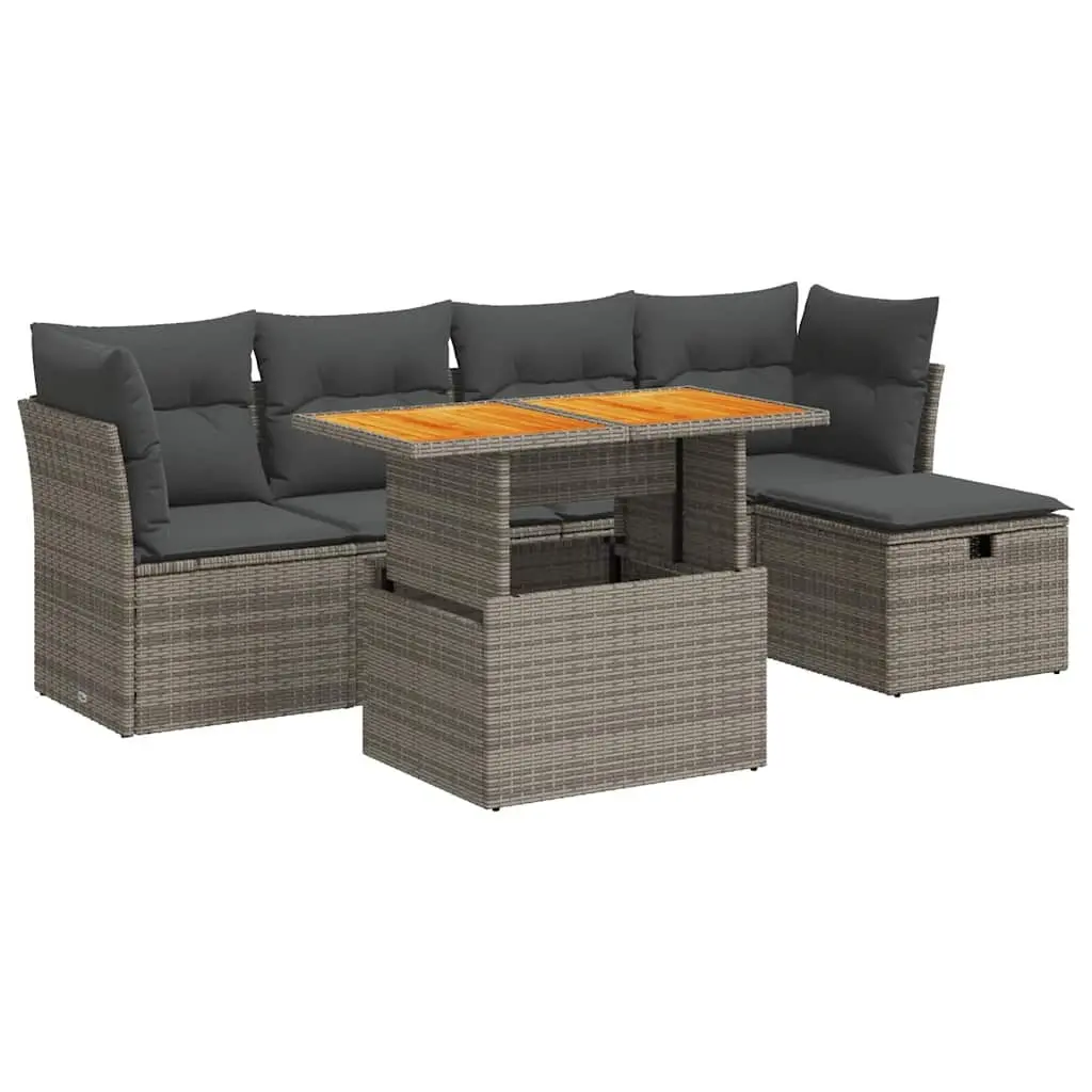 Garden Sofa Set 6 Piece Outdoor Furniture Grey Poly Rattan Patio Sectional