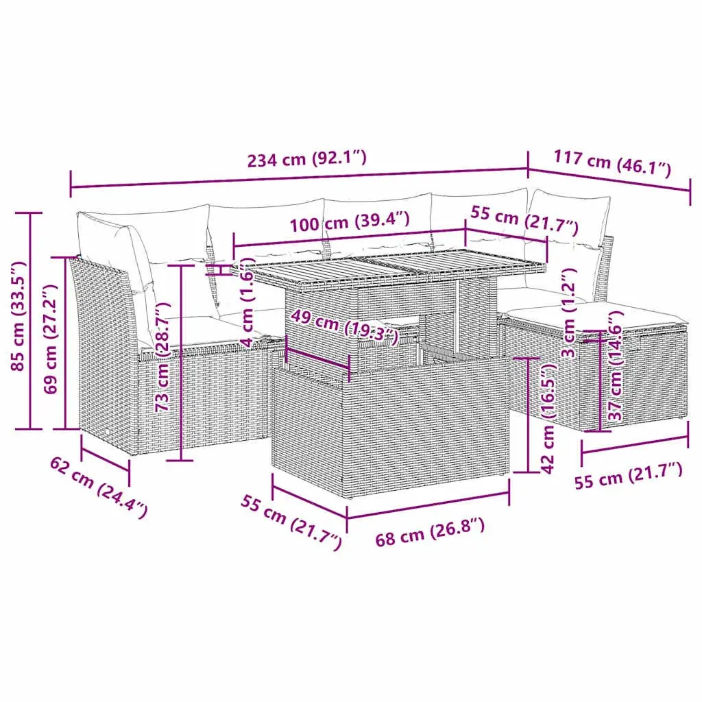 Garden Sofa Set 6 Piece Outdoor Furniture Grey Poly Rattan Patio Sectional