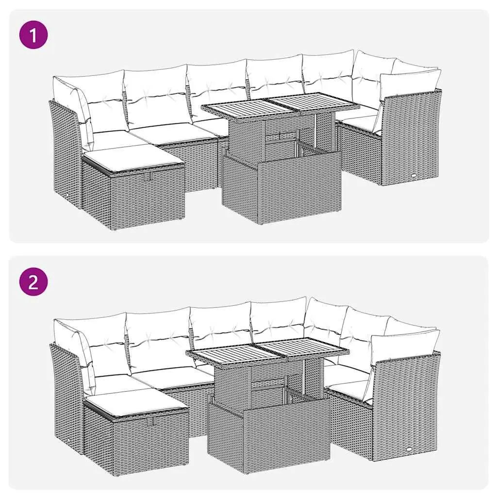 Garden Sofa Set Grey Poly Rattan 8 Piece Outdoor Furniture with Cushions and Storage