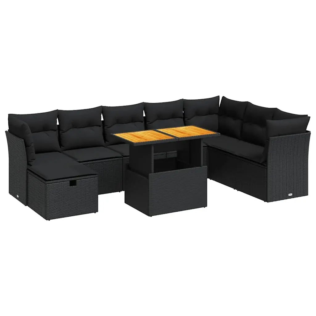 Garden Sofa Set 9 Piece Outdoor Furniture Black Poly Rattan Patio Seating