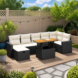 Garden Sofa Set 5 Piece Black Outdoor Furniture Poly Rattan Patio Lounge Modular