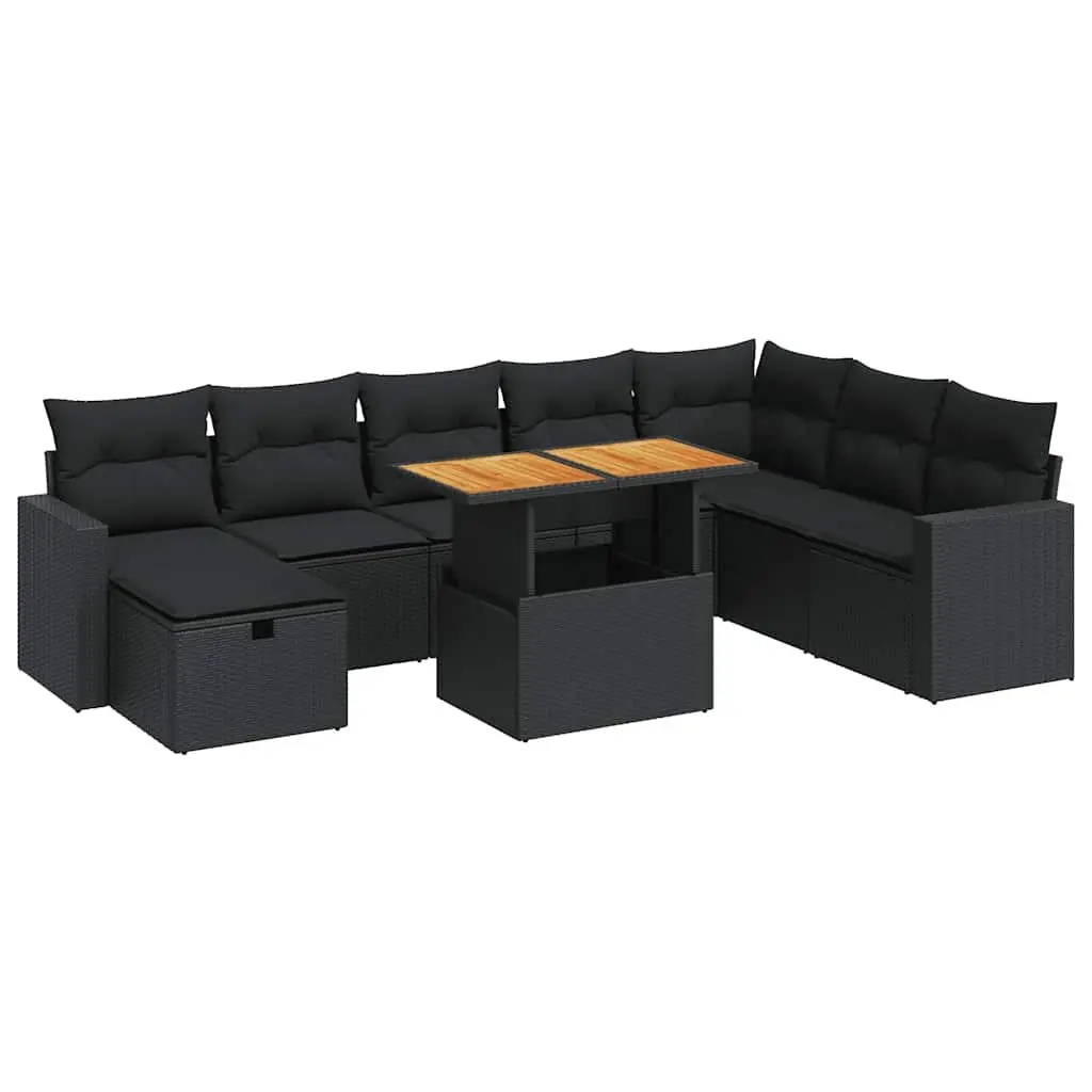 Garden Sofa Set 9 Piece Black Poly Rattan Outdoor Furniture Patio Seating